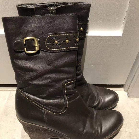 Ladies brown leather mid-shaft flat boots - size 7.5 - Picture 4 of 7